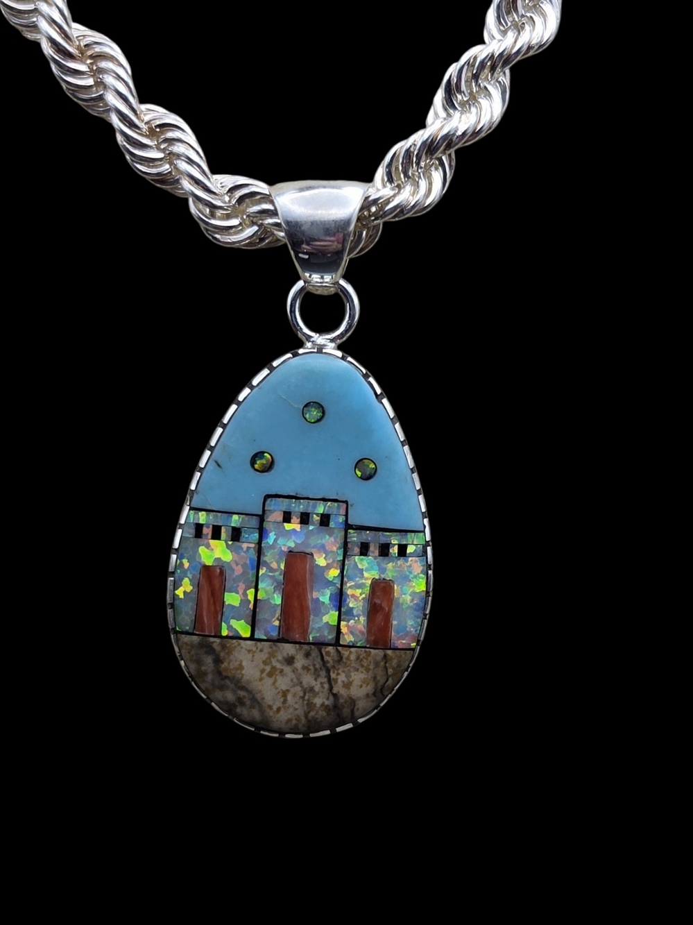 Handcrafted Turquoise Inlay Teardrop Pendant Necklace
